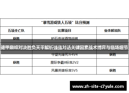 德甲巅峰对决胜负天平解析强强对话关键因素战术博弈与临场细节 德甲巅峰对决胜负天平解析强强对话关键因素战术博弈与临场细节